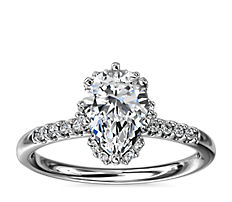 Petite Micropavé and Hidden Diamond Halo Engagement Ring in Platinum (1/8 ct. tw.)